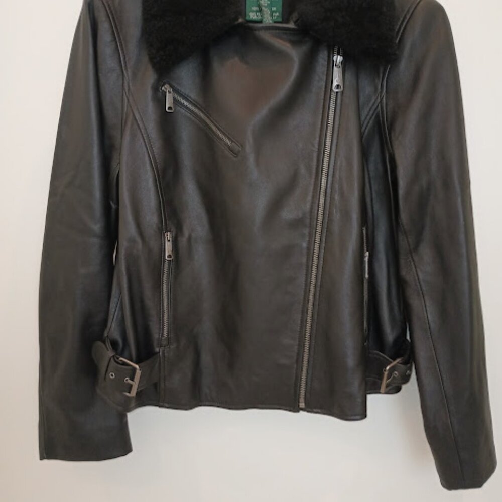 Ralph Lauren women's lamb genuine leather motorcycle jacket size L